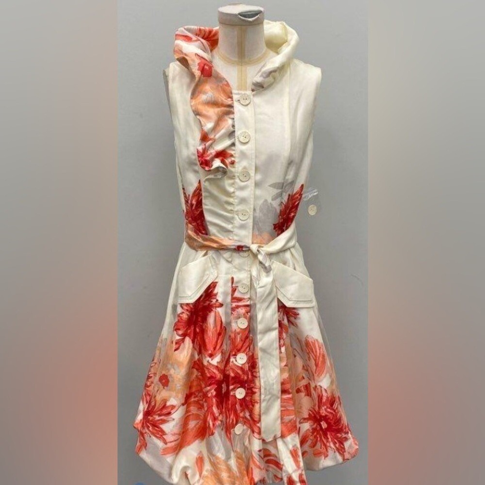 Samuel Dong Cream and Orange Floral Dress